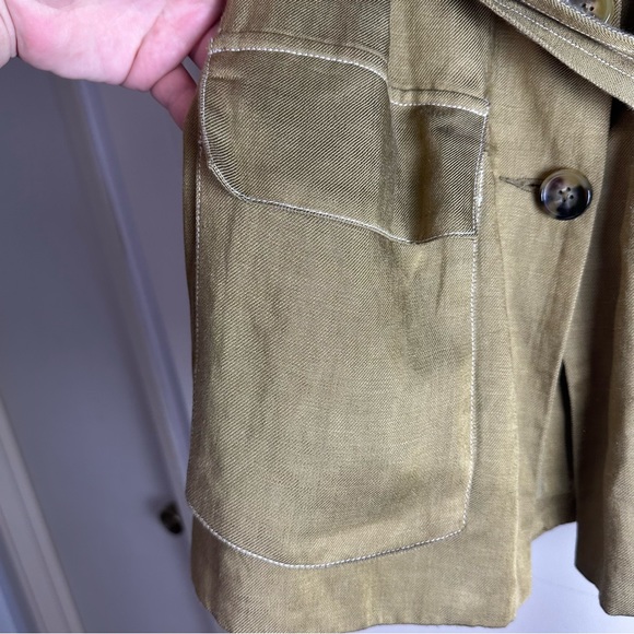 Shona Joy Olive Green Welling ton Linen Viscose Belted Blazer Jacket 4 *Like New - Picture 8 of 16